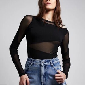 RtA Black Sheer Sleeve Bodysuit